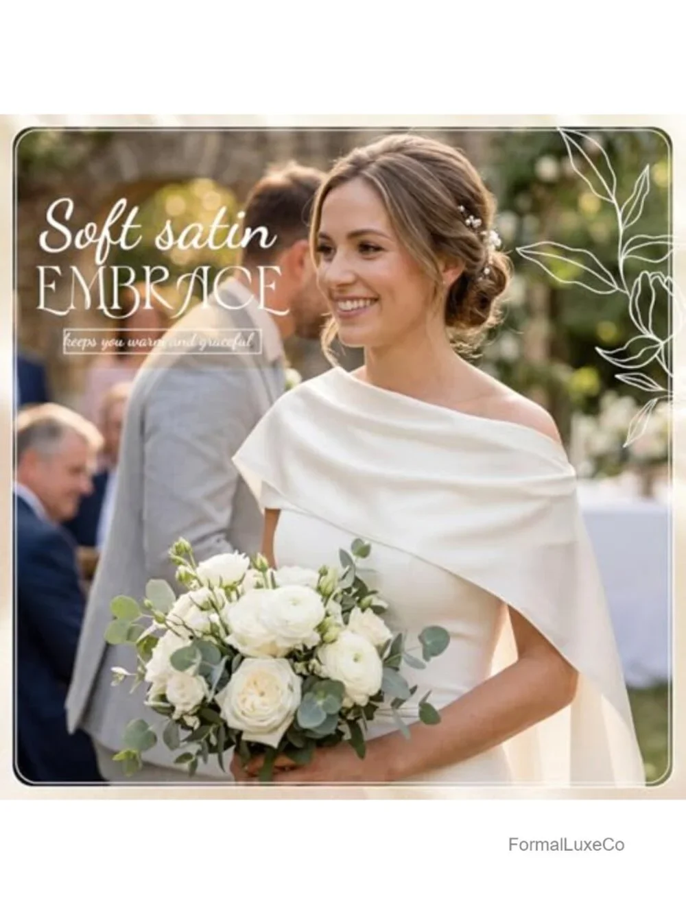 Satin Bridal Neck Scarf Detachable Flowing Shawl Wedding Accessory